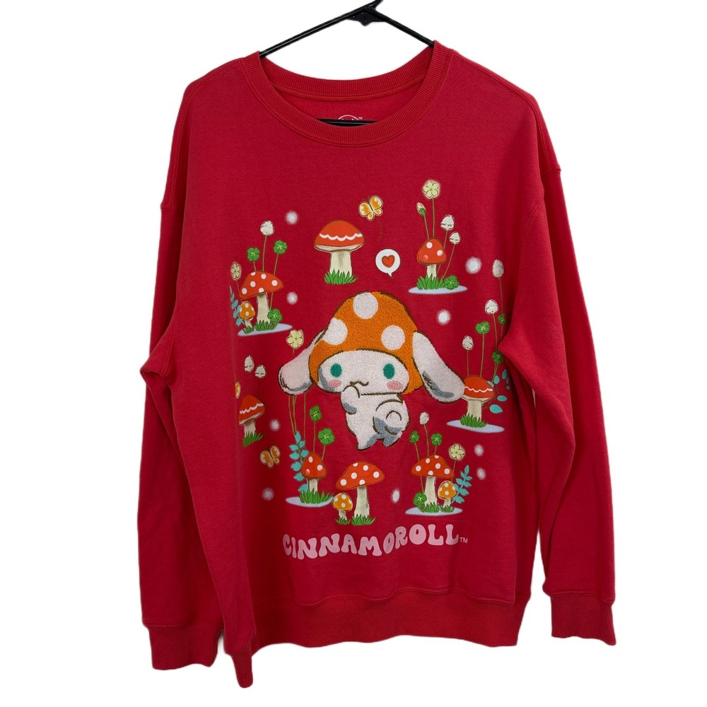 Cinnamon Roll San Rio Sweatshirt Womens Large Pink Pullover Mushroom Fungi NWOT